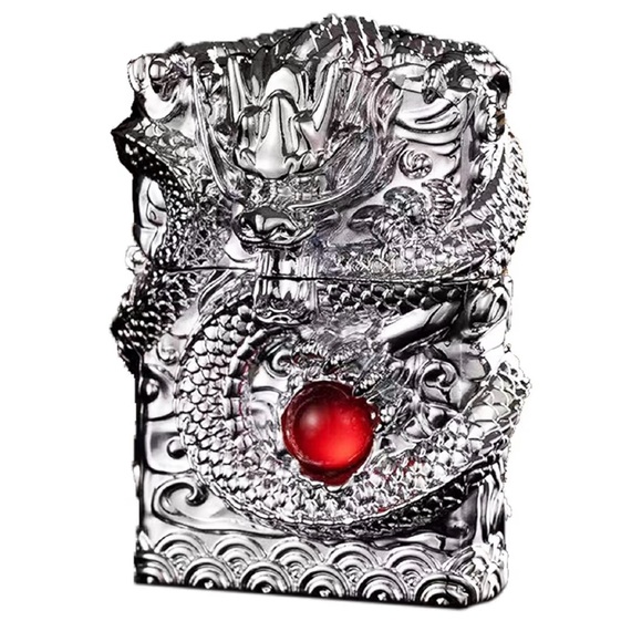 Windproof Dragon Lighter, Reusable Kerosene Grinding Wheel Lighter, New Silver - Picture 8 of 12